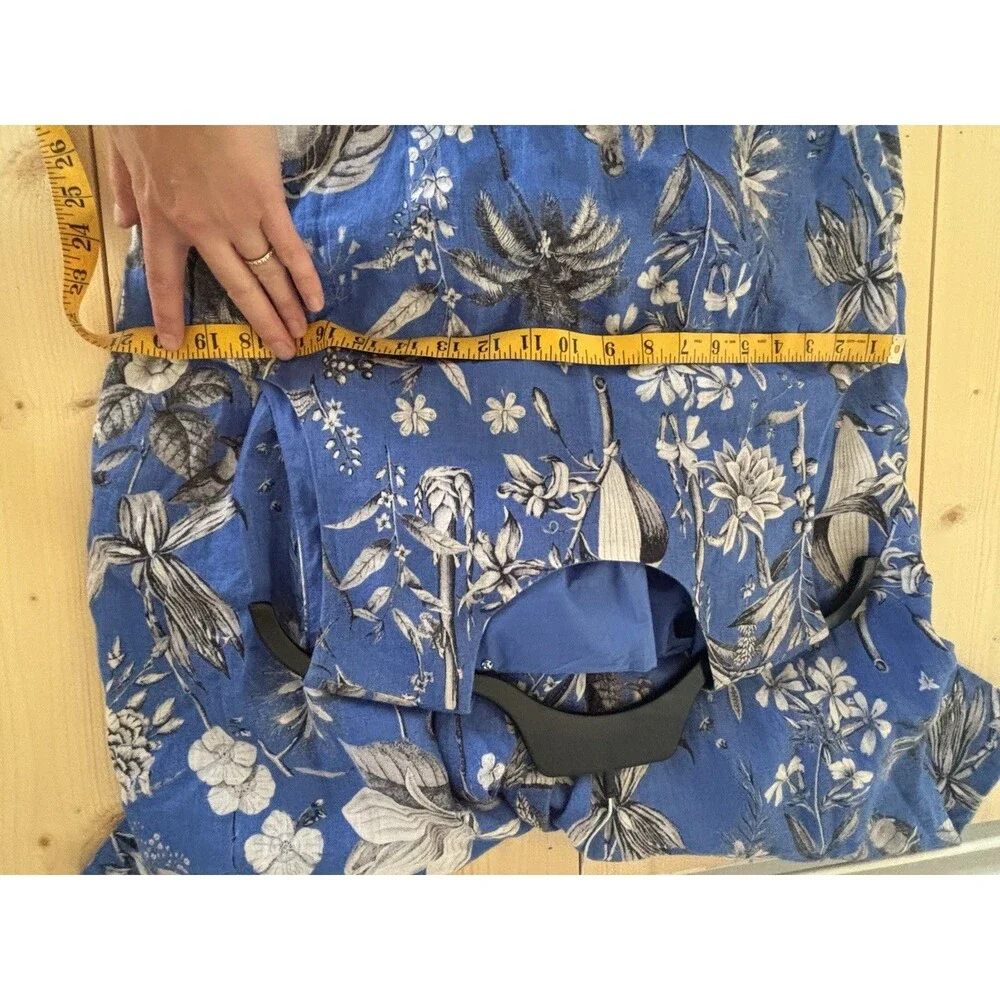 J crew Tropical Blue Linen Romper Cross Back Rainforest Birds 10 100% linen